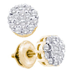 14kt Yellow Gold Womens Round Diamond Flower Cluster Screwback Earrings 1/2 Cttw