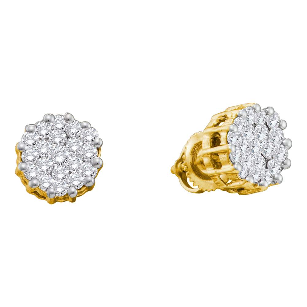 14kt Yellow Gold Womens Round Diamond Cluster Earrings 1.00 Cttw