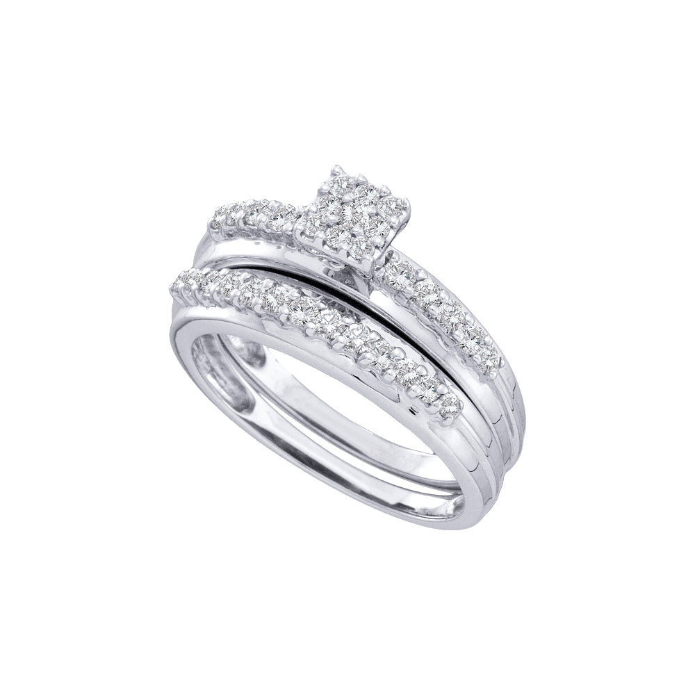14k White Gold Womens Round Diamond Cluster Bridal Wedding Engagement Ring Band Set 1/2 Cttw
