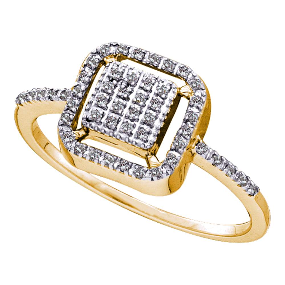 10kt Yellow Gold Womens Round Diamond Square Frame Cluster Slender Ring 1/6 Cttw