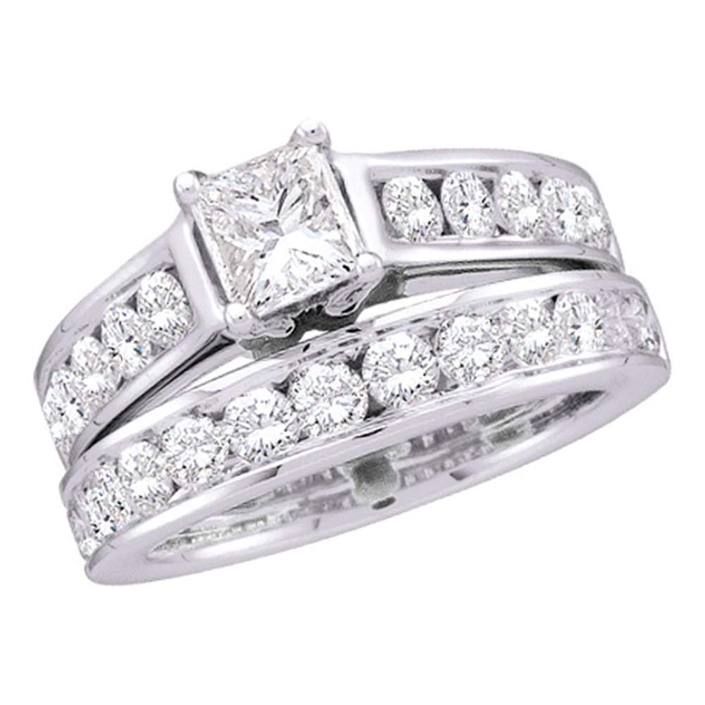 14kt White Gold Womens Princess Diamond Bridal Wedding Engagement Ring Band Set 2.00 Cttw