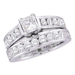 14kt White Gold Womens Princess Diamond Bridal Wedding Engagement Ring Band Set 2.00 Cttw