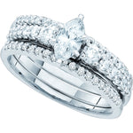 14kt White Gold Womens Marquise Diamond 3-Piece Bridal Wedding Engagement Ring Band Set 1.00 Cttw