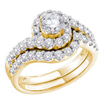 14kt Yellow Gold Womens Round Diamond Bridal Wedding Engagement Ring Band Set 1-3/8 Cttw