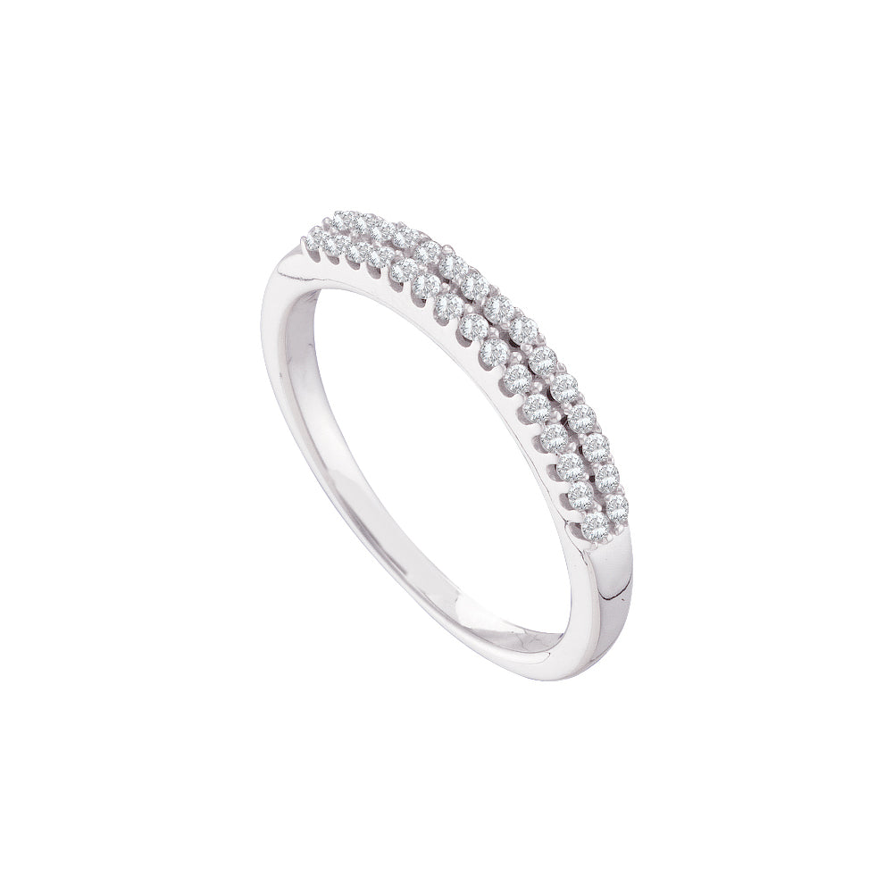 14k White Gold Womens Round Diamond 2-row Wedding Anniversary Bridal Band 1/5 Cttw