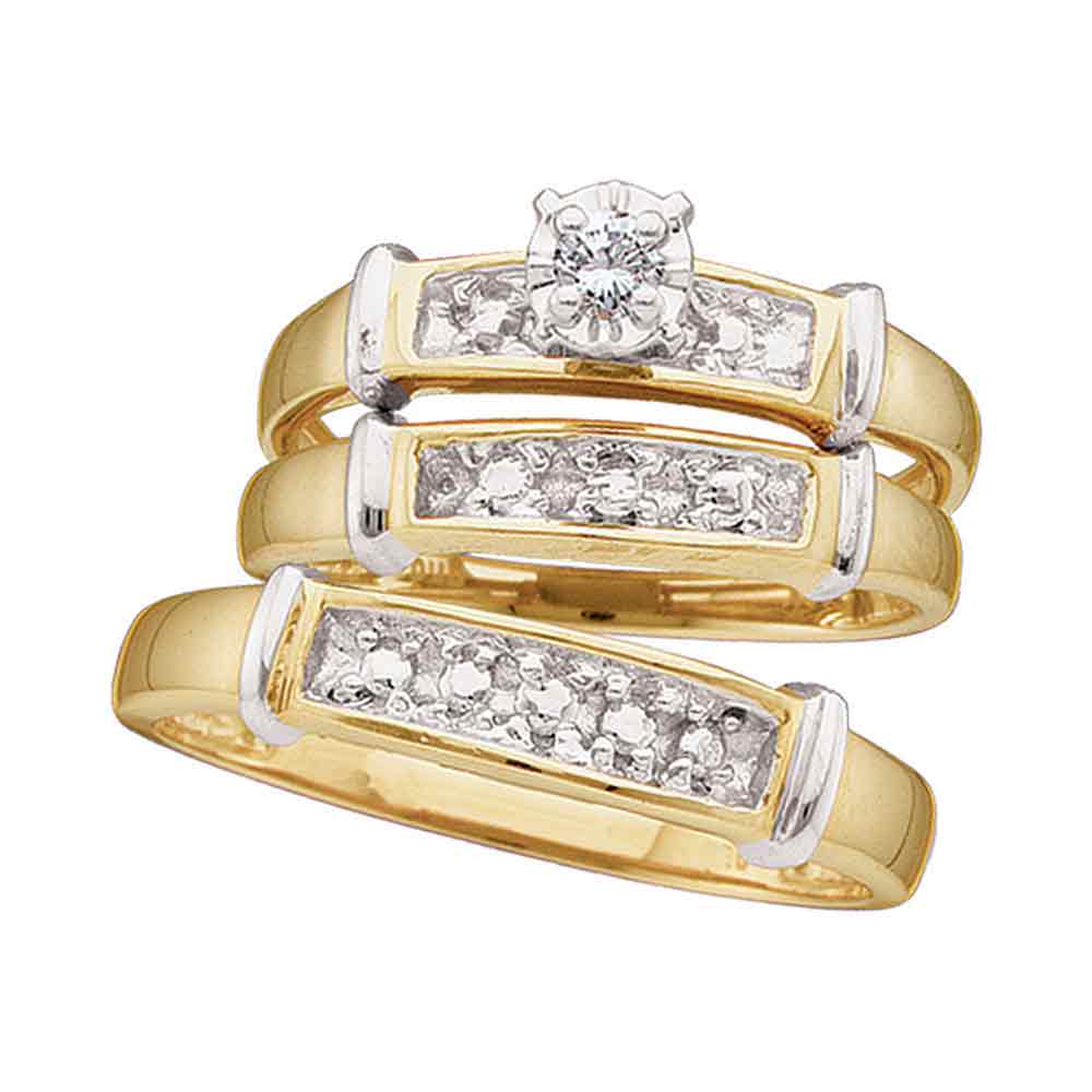 Sterling Silver His & Hers Round Diamond Solitaire Matching Bridal Wedding Ring Band Set 1/12 Cttw