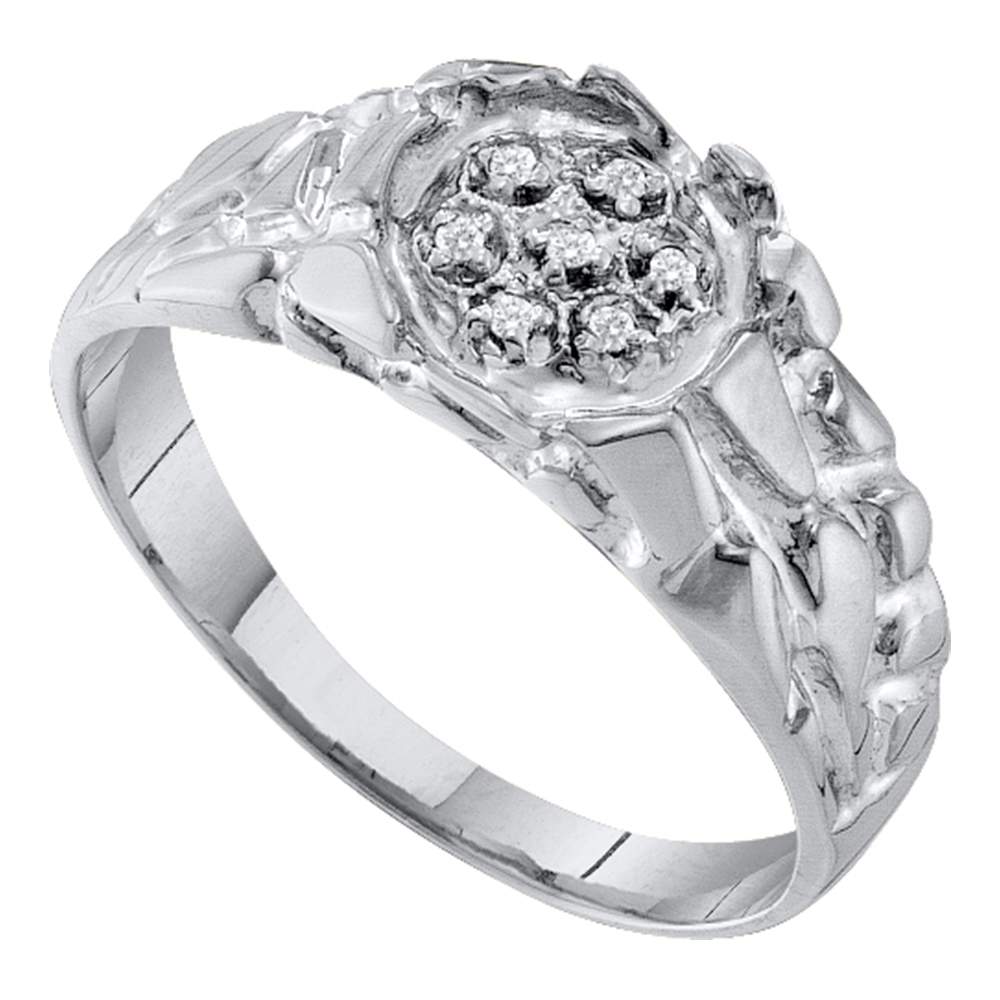 Sterling Silver Mens Round Diamond Cluster Nugget Ring 1/20 Cttw