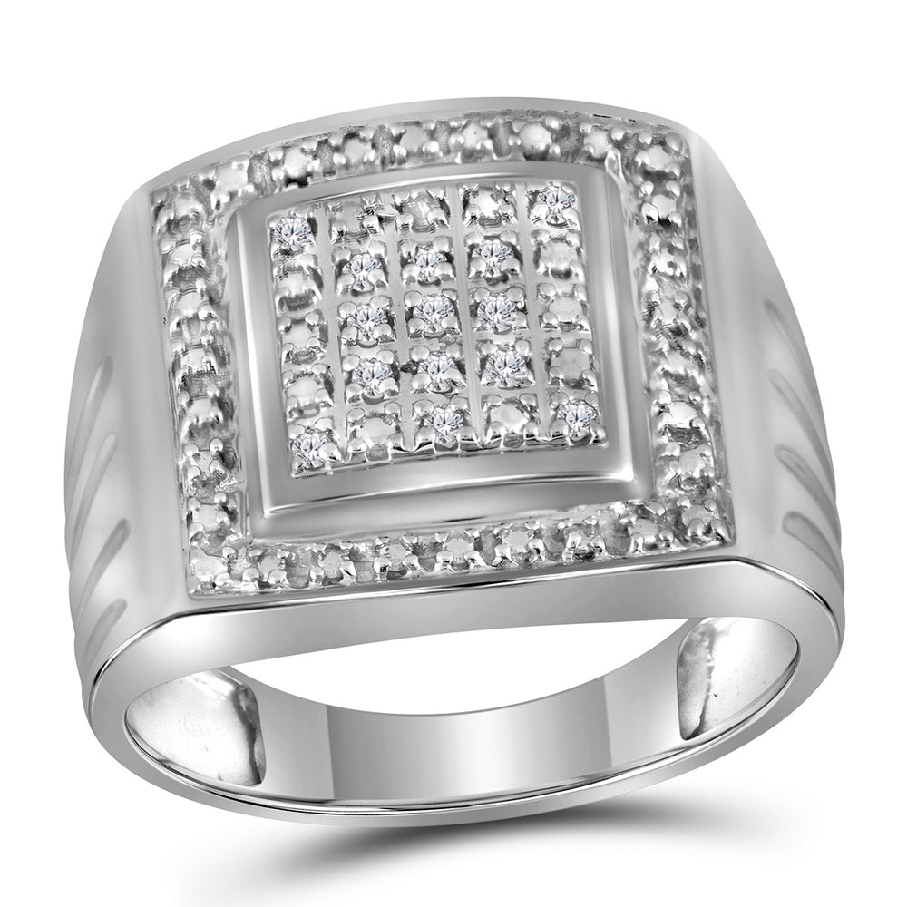 Sterling Silver Mens Round Diamond Square Frame Cluster Ring 1/10