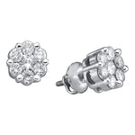10k White Gold Round Diamond Flower Cluster Womens Screwback Stud Earrings 1/2 Cttw