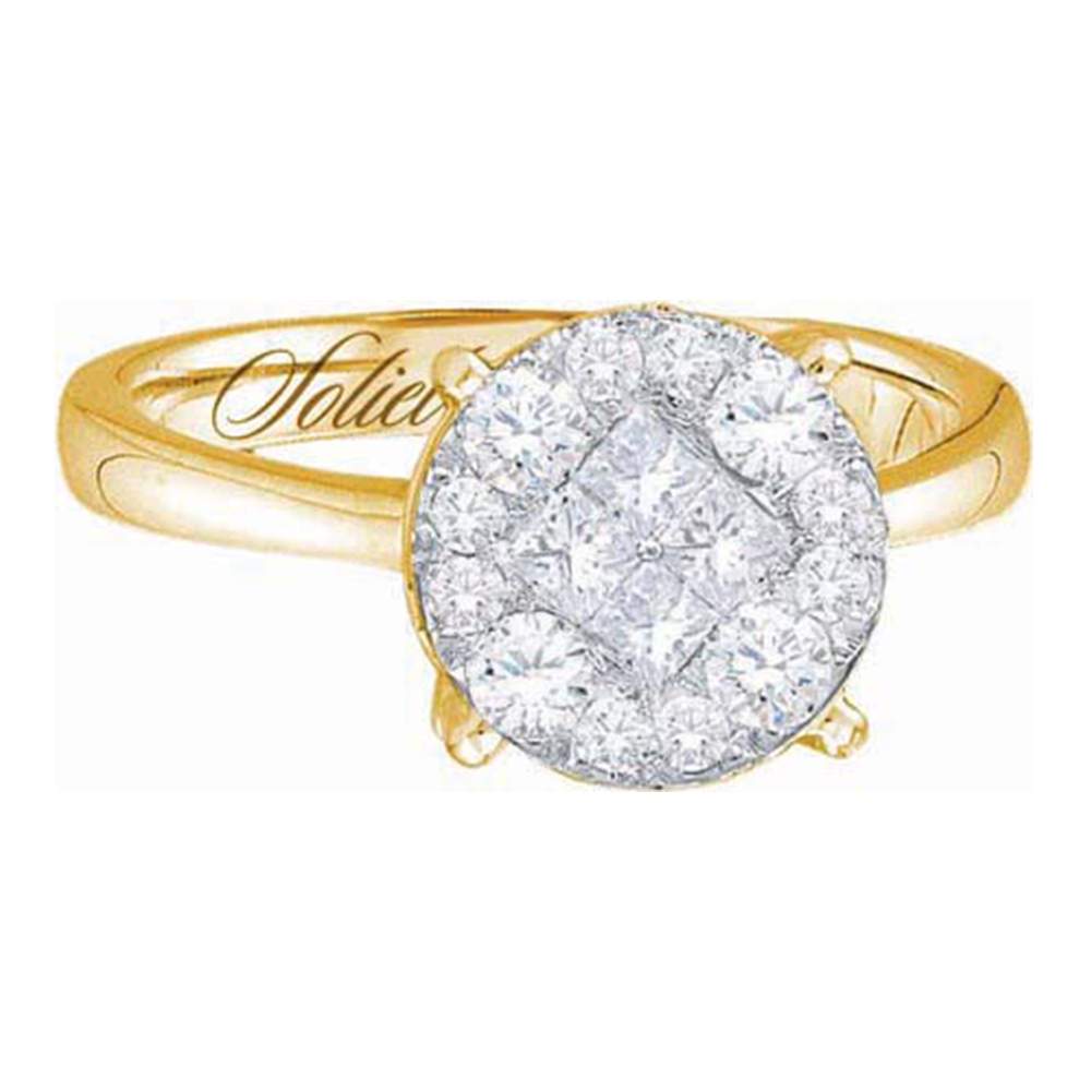 14kt Yellow Gold Womens Princess Round Diamond Soleil Cluster Bridal Wedding Engagement Ring 2.00 Cttw