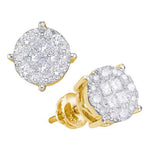 14kt Yellow Gold Womens Princess Round Diamond Soleil Cluster Earrings 1.00 Cttw