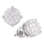 14kt White Gold Womens Princess Round Diamond Soleil Cluster Earrings 1.00 Cttw