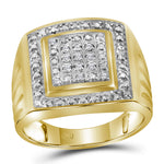 Yellow Tone Sterling Silver Mens Round Diamond Square Frame Cluster Ring 1/10 Cttw - Size 9