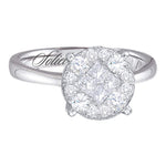 14kt White Gold Womens Princess Round Diamond Soleil Cluster Bridal Wedding Engagement Ring 1-1/2 Cttw