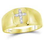 10kt Yellow Gold Mens Round Diamond Christian Cross Brushed Band Ring 1/20 Cttw