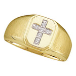 14kt Yellow Gold Mens Round Diamond Brushed Christian Cross Band Ring 1/20 Cttw