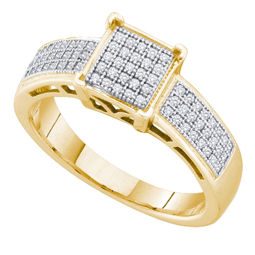 10kt Yellow Gold Womens Round Diamond Square Cluster Bridal Wedding Engagement Ring 1/5 Cttw