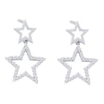 10kt White Gold Womens Round Diamond Double Star Dangle Screwback Earrings 1/4 Cttw