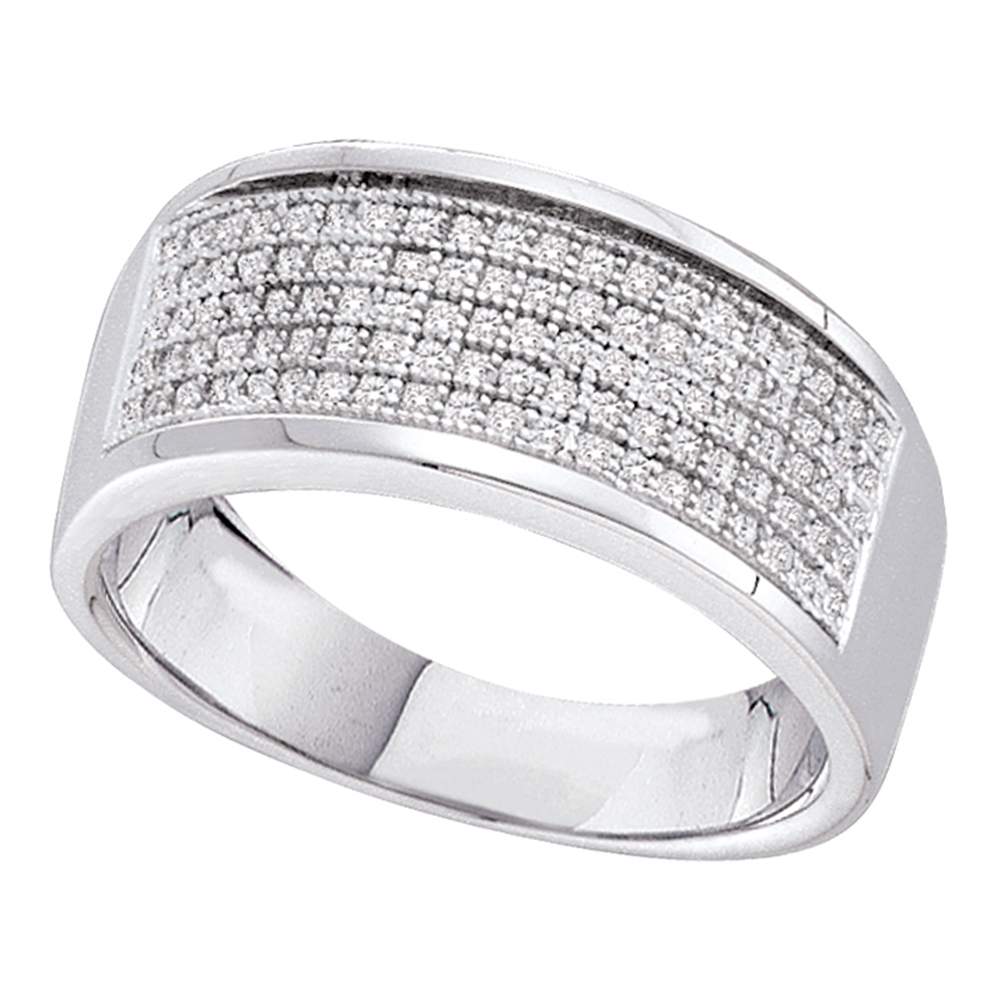 10k White Gold Mens Round Diamond Micropave Wedding Anniversary Band Ring 1/3 Cttw