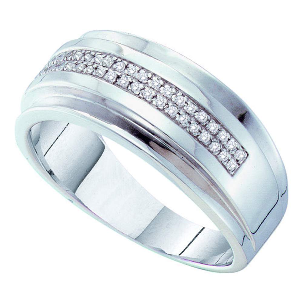 10kt White Gold Mens Round Pave-set Diamond Double Row Wedding Band Ring 1/6 Cttw