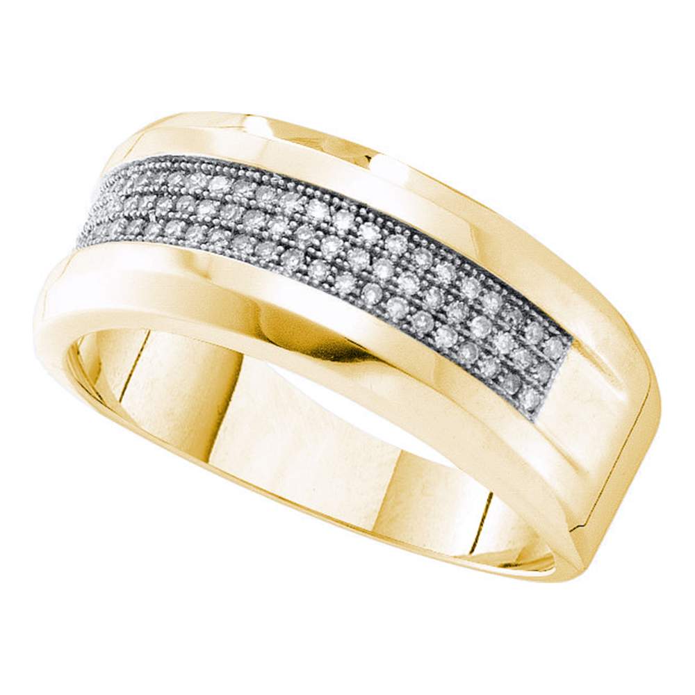 10kt Yellow Gold Mens Round Pave-set Diamond Wedding Band Ring 1/4 Cttw