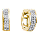10kt Yellow Gold Womens Round Diamond Double Row Huggie Hoop Earrings 1/6 Cttw