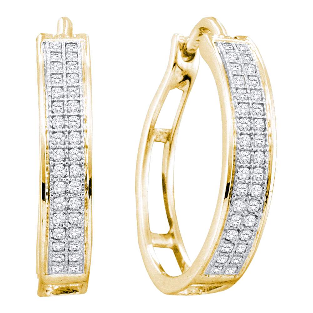 10kt Yellow Gold Womens Round Diamond Hoop Earrings 1/5 Cttw