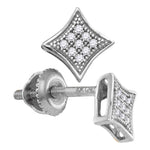 10kt White Gold Womens Round Diamond Square Kite Cluster Screwback Earrings 1/20 Cttw