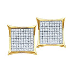 10kt Yellow Gold Womens Round Diamond Square Kite Cluster Earrings 1/10 Cttw