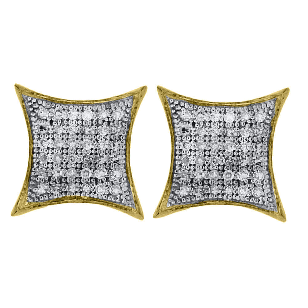 10kt Yellow Gold Womens Round Pave-set Diamond Square Kite Cluster Earrings 1/5 Cttw