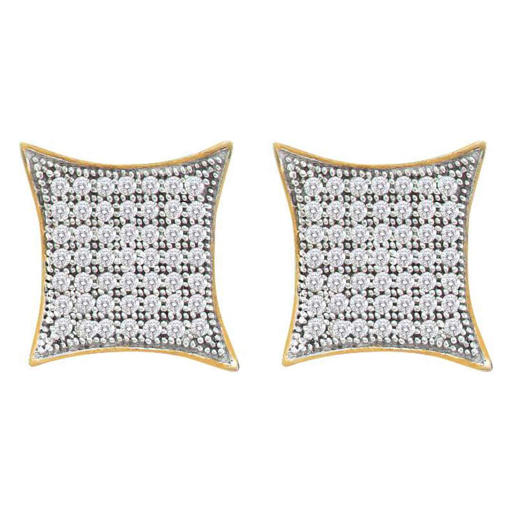 10kt Yellow Gold Womens Round Diamond Square Kite Cluster Screwback Earrings 3/8 Cttw