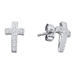 10kt White Gold Womens Round Diamond Cross Cluster Earrings 1/10 Cttw