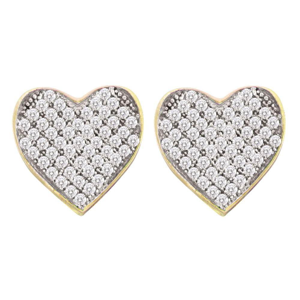 10kt Yellow Gold Womens Round Diamond Heart Cluster Screwback Earrings 1/10 Cttw