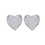 10kt White Gold Womens Round Diamond Heart Cluster Screwback Earrings 1/10 Cttw