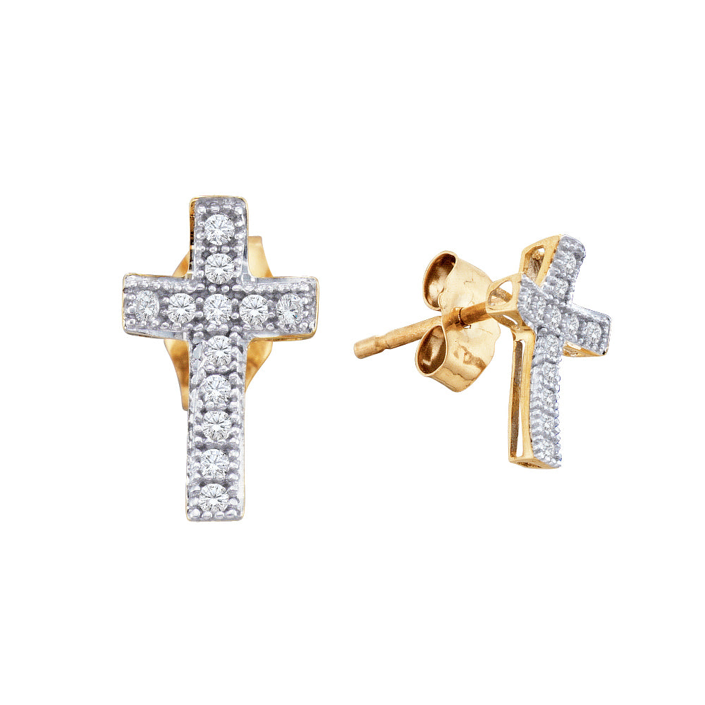 10kt Yellow Gold Womens Round Diamond Cross Earrings 1/10 Cttw