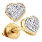 10kt Yellow Gold Womens Round Diamond Heart Cluster Screwback Earrings 1/20 Cttw