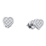 10kt White Gold Womens Round Diamond Heart Cluster Screwback Earrings 1/20 Cttw