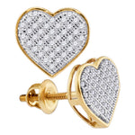 10kt Yellow Gold Womens Round Diamond Heart Cluster Screwback Earrings 1/5 Cttw