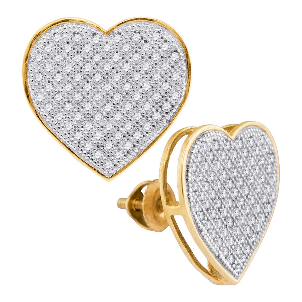 10kt Yellow Gold Womens Round Diamond Heart Love Cluster Earrings 1/2 Cttw