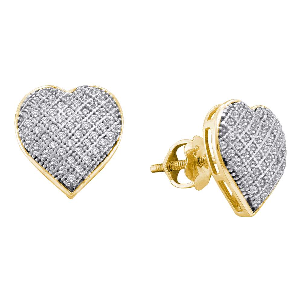 10kt Yellow Gold Womens Round Diamond Heart Love Earrings 1/3 Cttw