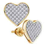 10kt Yellow Gold Womens Round Diamond Heart Cluster Screwback Earrings 1/4 Cttw