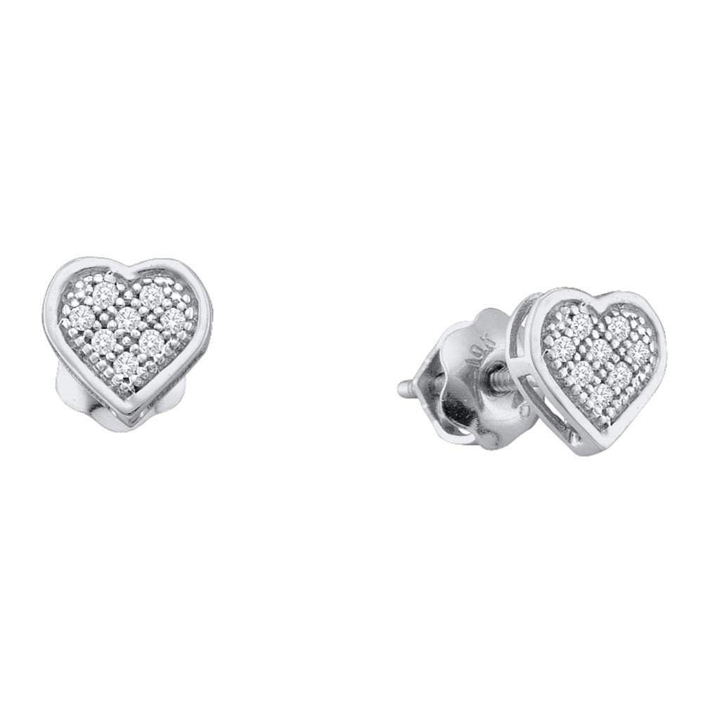 10kt White Gold Womens Round Diamond Heart Cluster Screwback Earrings 1/4 Cttw