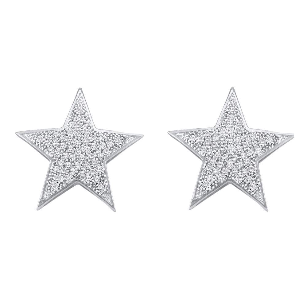 10kt White Gold Womens Round Diamond Star Cluster Stud Earrings 1/4 Cttw