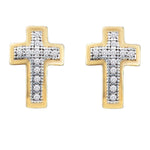 10kt Yellow Gold Womens Round Diamond Small Cross Screwback Earrings 1/10 Cttw