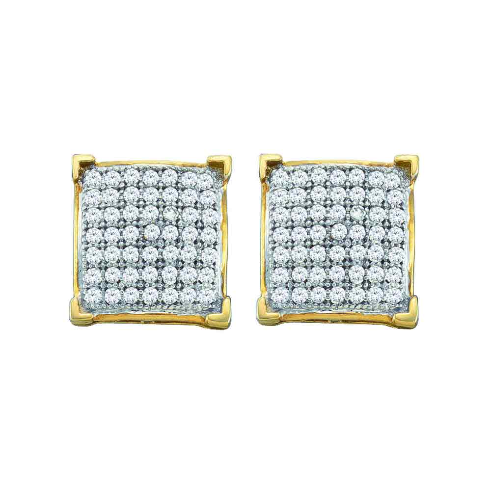 10kt Yellow Gold Womens Round Pave-set Diamond Square Cluster Earrings 1/10 Cttw