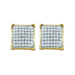 10kt Yellow Gold Womens Round Diamond Square Cluster Screwback Earrings 1/6 Cttw