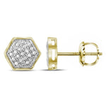 10kt Yellow Gold Womens Round Diamond Hexagon Cluster Stud Earrings 1/10 Cttw