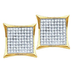 10kt Yellow Gold Womens Round Diamond Square Kite Cluster Earrings 1/2 Cttw
