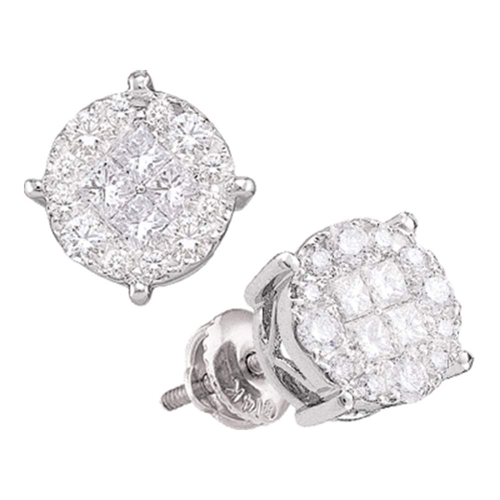 14kt White Gold Womens Princess Round Diamond Soleil Cluster Earrings 2.00 Cttw