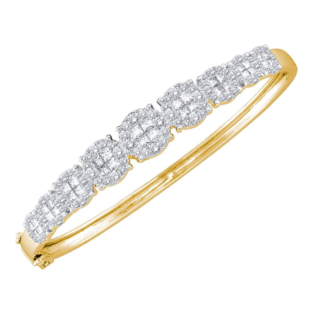 14kt Yellow Gold Womens Princess Round Diamond Soleil Bangle Bracelet 3-1/10 Cttw